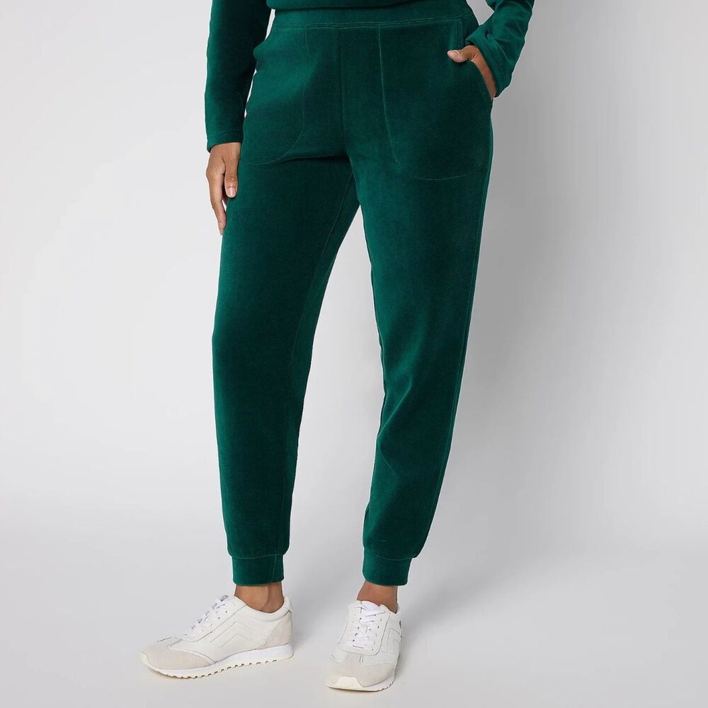 New! DKNY Sport Rhinestone Logo Green Velvet High Waist Joggers Pull On Sz 2XL